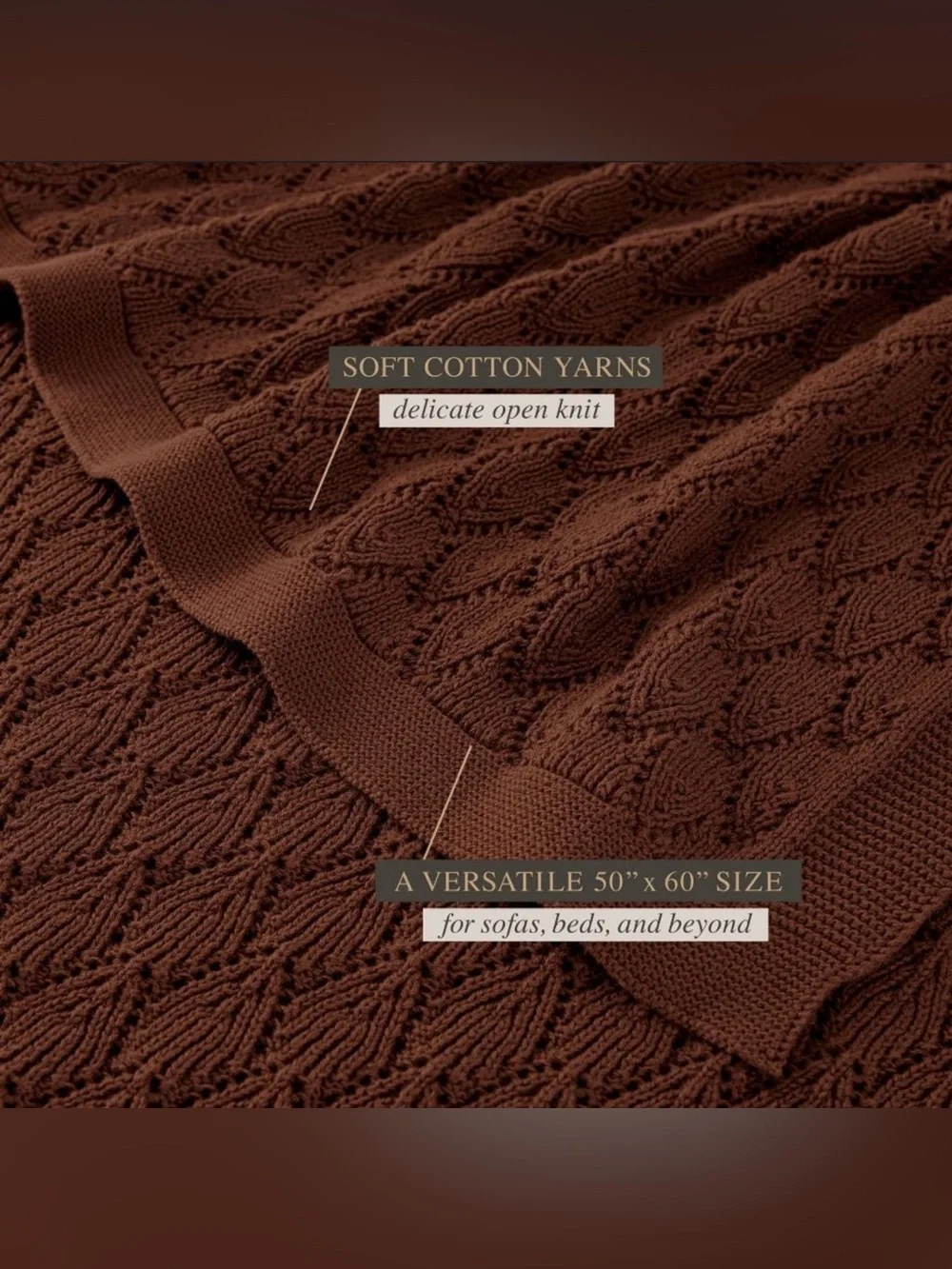 New Jeremiah Brent Home Pointelle Throw Blanket Chocolate Raisin 50x60”